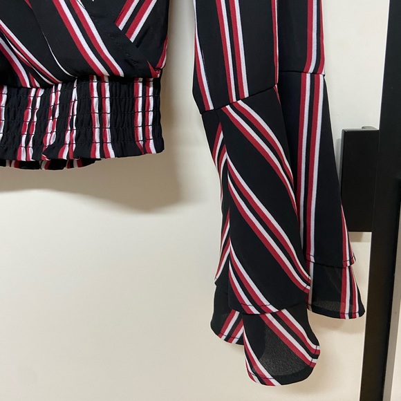 Women's Blouse - Business Casual - Stripes - Black - Red - Flare Sleeves - H&M - Picture 3 of 9